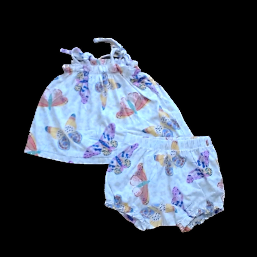 Tea Collection Girls White with Butterflies Set Shirt size: 18-24 Months